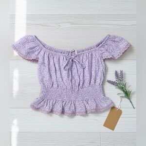 NWT KIWI+PUNCH Women’s Lavender Floral Smocked Peplum Top